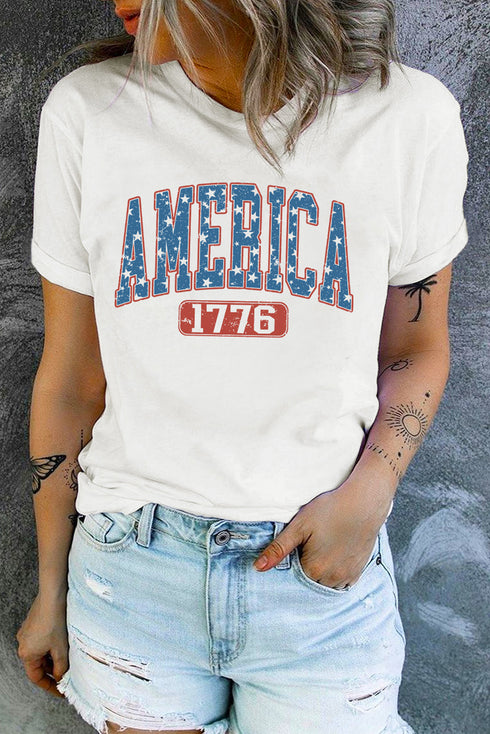Classic Freedom America 1776 Star Accent Patriotic Graphic Tee Shirt