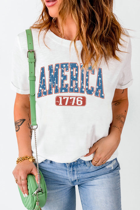 Classic Freedom America 1776 Star Accent Patriotic Graphic Tee Shirt
