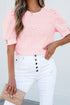 Classic Geometric Eyelet Short Puff Sleeve Button Cuff Blouse