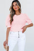 Classic Geometric Eyelet Short Puff Sleeve Button Cuff Blouse