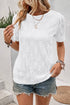 Classic Geometric Eyelet Short Puff Sleeve Button Cuff Blouse