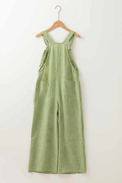 Classic Gingham Print Adjustable Strap Wide Leg Overalls