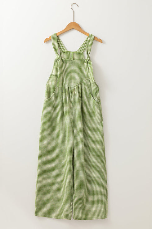 Classic Gingham Print Adjustable Strap Wide Leg Overalls