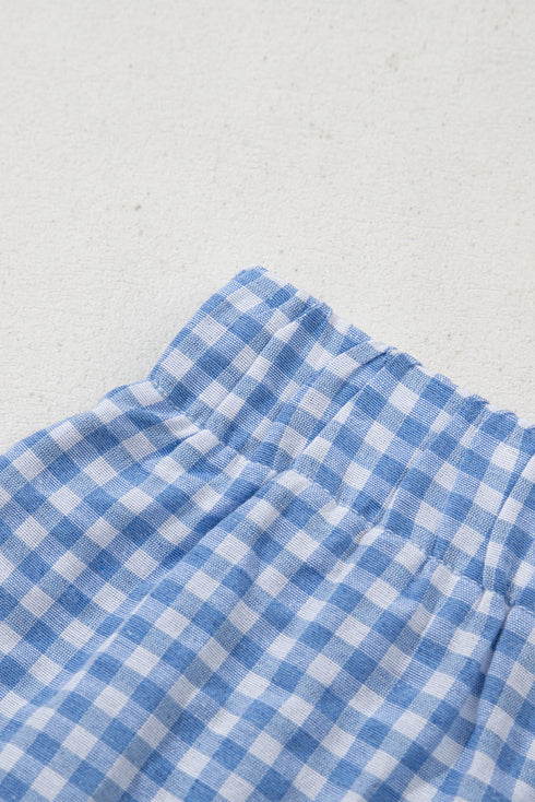 Classic Gingham Printed High Waist Casual Shorts