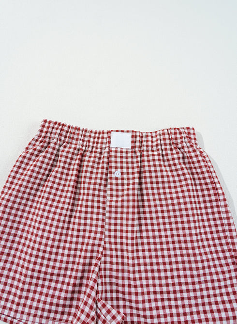 Classic Gingham Printed High Waist Casual Shorts