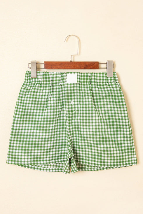 Classic Gingham Printed High Waist Casual Shorts