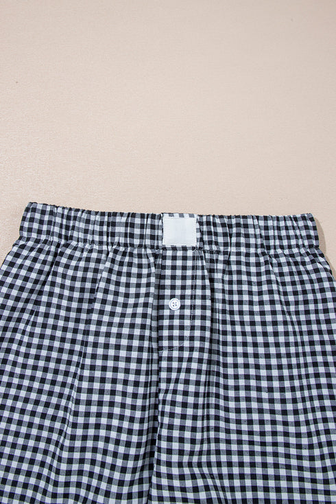 Classic Gingham Printed High Waist Casual Shorts