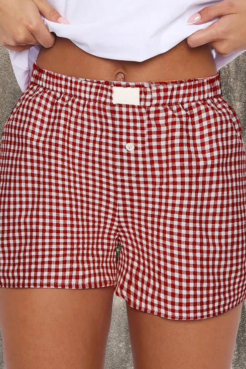 Classic Gingham Printed High Waist Casual Shorts