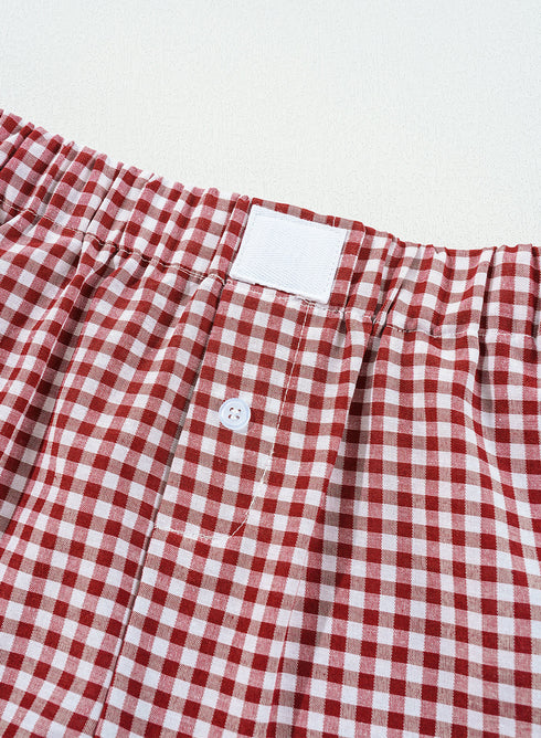 Classic Gingham Printed High Waist Casual Shorts