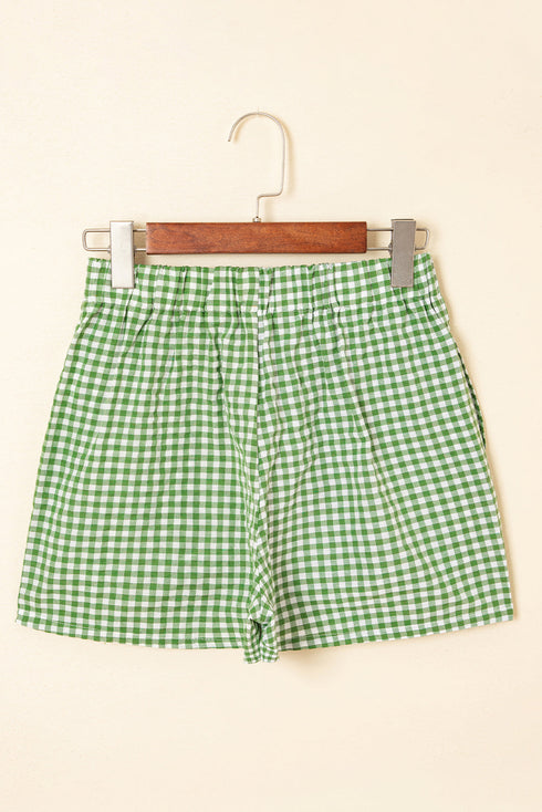 Classic Gingham Printed High Waist Casual Shorts
