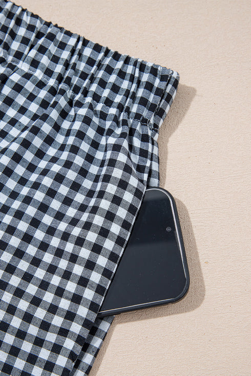 Classic Gingham Printed High Waist Casual Shorts
