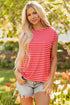 Classic Horizontal Stripe Print Cap Sleeve Top