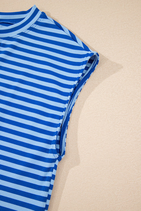 Classic Horizontal Stripe Print Cap Sleeve Top