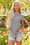 Classic Horizontal Stripe Print Cap Sleeve Top