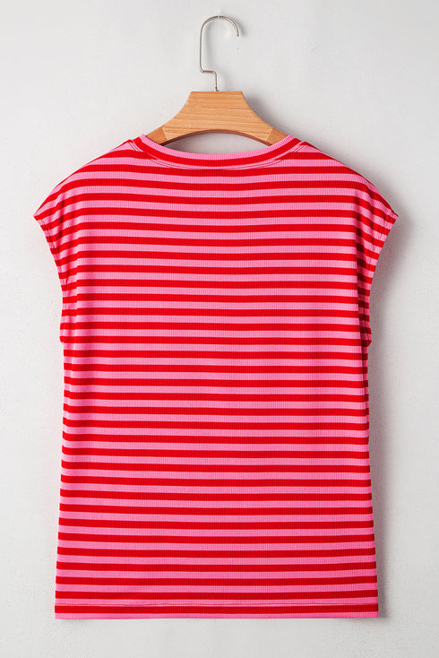 Classic Horizontal Stripe Print Cap Sleeve Top