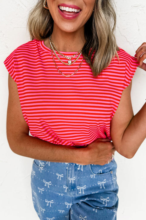 Classic Horizontal Stripe Print Cap Sleeve Top