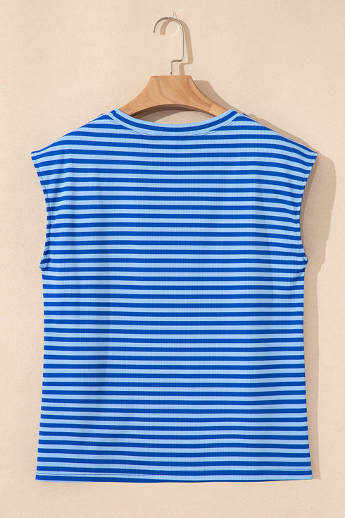 Classic Horizontal Stripe Print Cap Sleeve Top