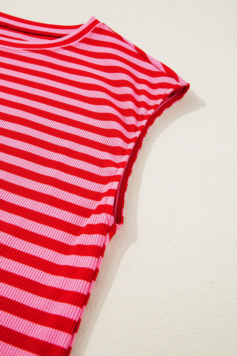 Classic Horizontal Stripe Print Cap Sleeve Top