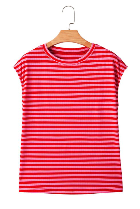 Classic Horizontal Stripe Print Cap Sleeve Top