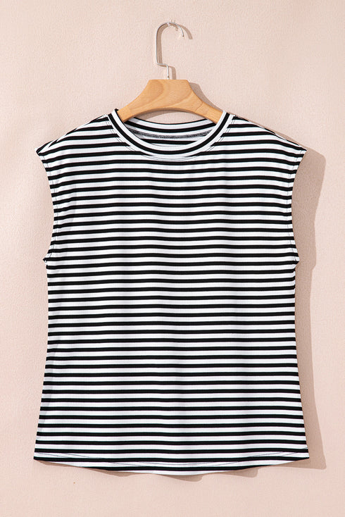 Classic Horizontal Stripe Print Cap Sleeve Top