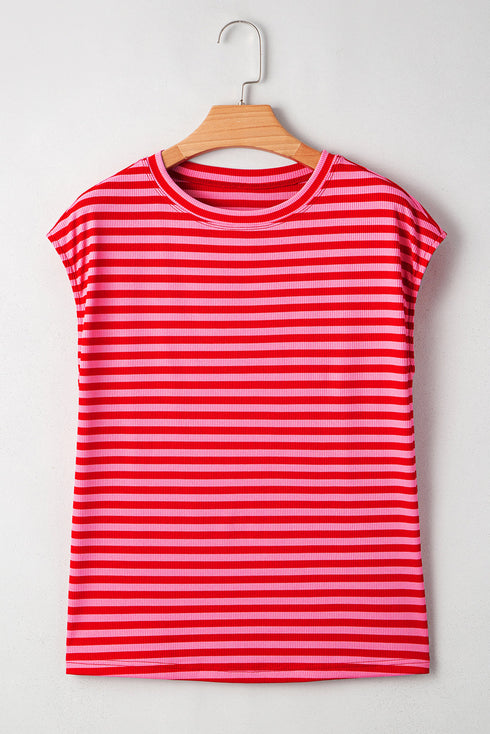 Classic Horizontal Stripe Print Cap Sleeve Top