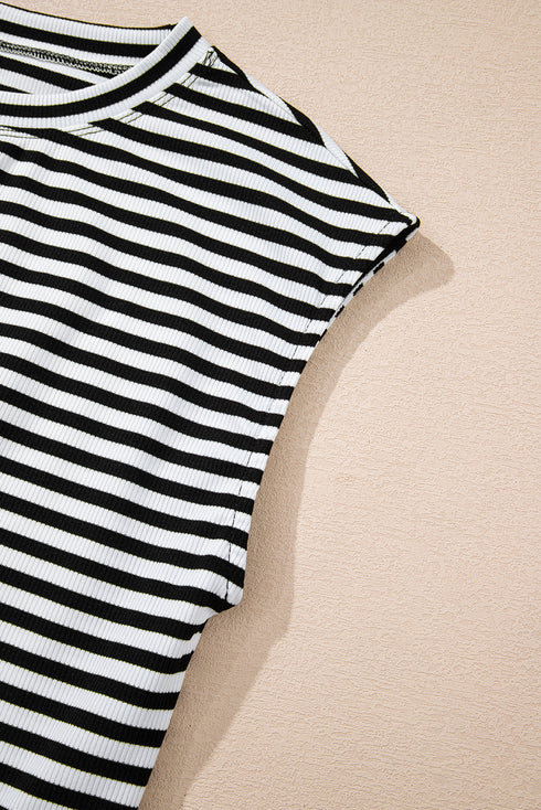 Classic Horizontal Stripe Print Cap Sleeve Top