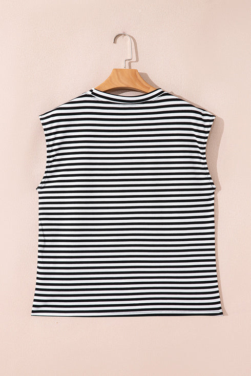 Classic Horizontal Stripe Print Cap Sleeve Top
