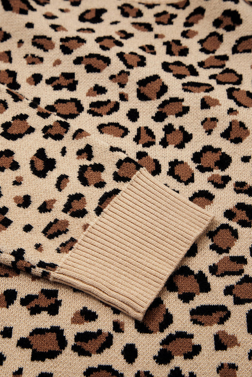 Classic Leopard Print Ribbed Crew Neck Sweater