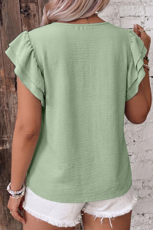 Classic Minimalist Crew Neck Ruffle Sleeve Top