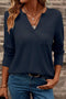 Classic Notch V Neck Patch Pocket Long Sleeve Top
