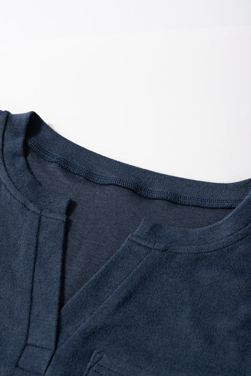 Classic Notch V Neck Patch Pocket Long Sleeve Top