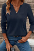 Classic Notch V Neck Patch Pocket Long Sleeve Top