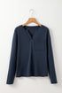 Classic Notch V Neck Patch Pocket Long Sleeve Top