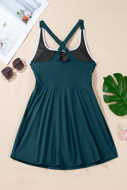 Classic Piped Scoop Neck Fit And Flare Swim Dress
