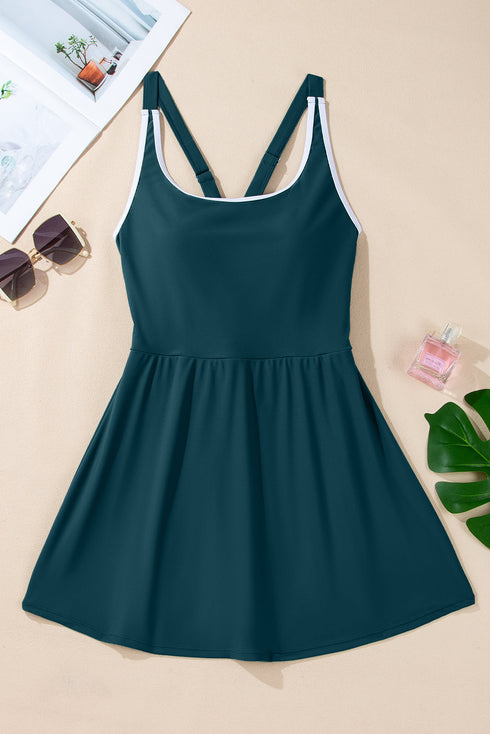 Classic Piped Scoop Neck Fit And Flare Swim Dress