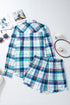 Classic Plaid Long Sleeve Button Up Two Piece Lounge Set