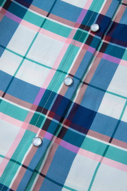 Classic Plaid Long Sleeve Button Up Two Piece Lounge Set