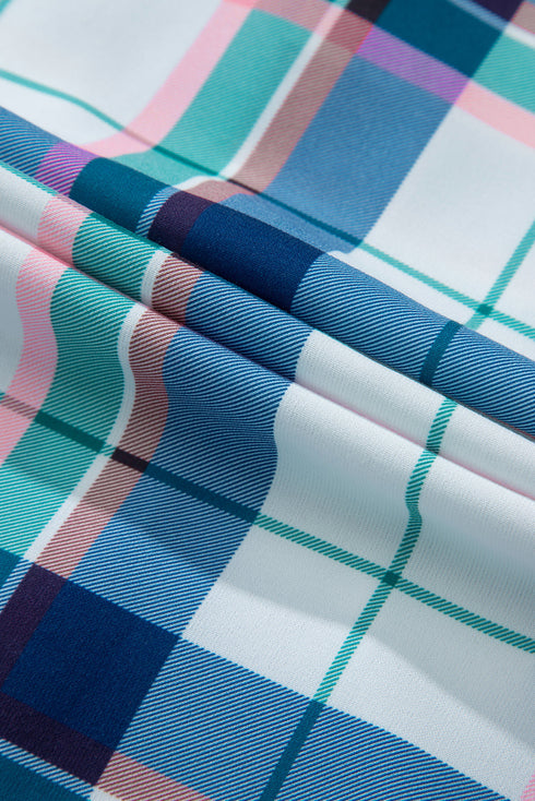 Classic Plaid Long Sleeve Button Up Two Piece Lounge Set