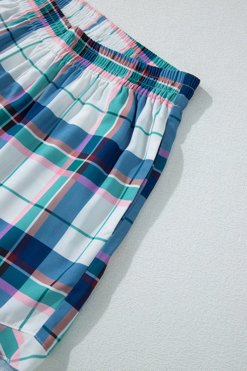 Classic Plaid Long Sleeve Button Up Two Piece Lounge Set