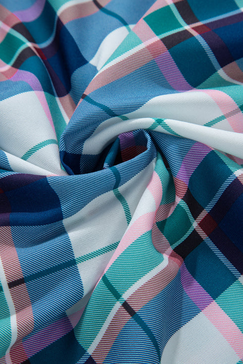 Classic Plaid Long Sleeve Button Up Two Piece Lounge Set