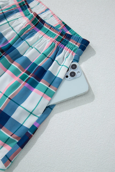 Classic Plaid Long Sleeve Button Up Two Piece Lounge Set