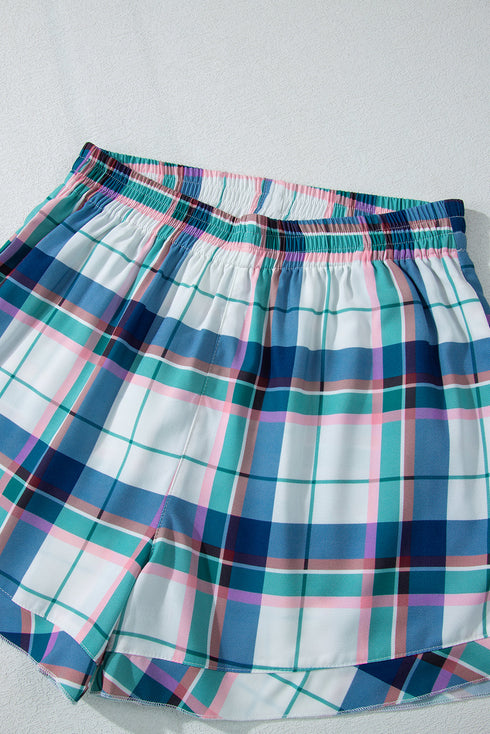 Classic Plaid Long Sleeve Button Up Two Piece Lounge Set