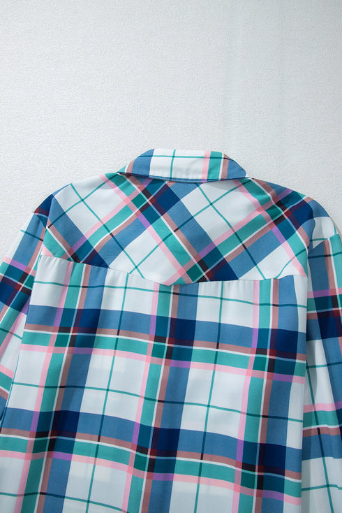 Classic Plaid Long Sleeve Button Up Two Piece Lounge Set