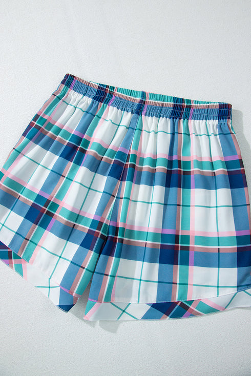 Classic Plaid Long Sleeve Button Up Two Piece Lounge Set