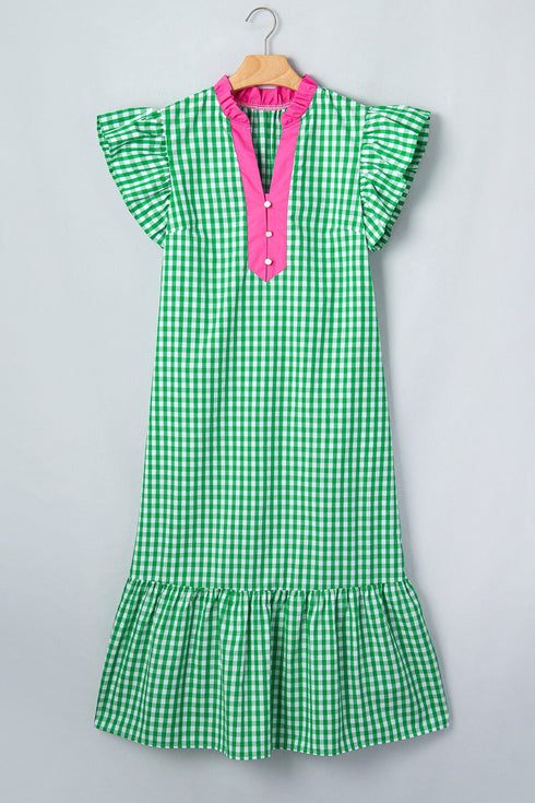 Classic Plaid Pattern A Line Midi Dress