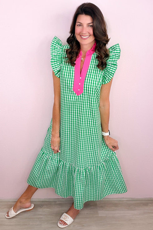 Classic Plaid Pattern A Line Midi Dress
