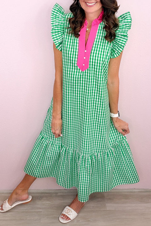 Classic Plaid Pattern A Line Midi Dress
