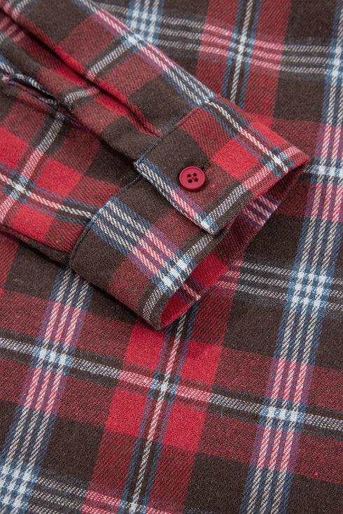 Classic Plaid Print Collared V Neck Loose Fit Shirt
