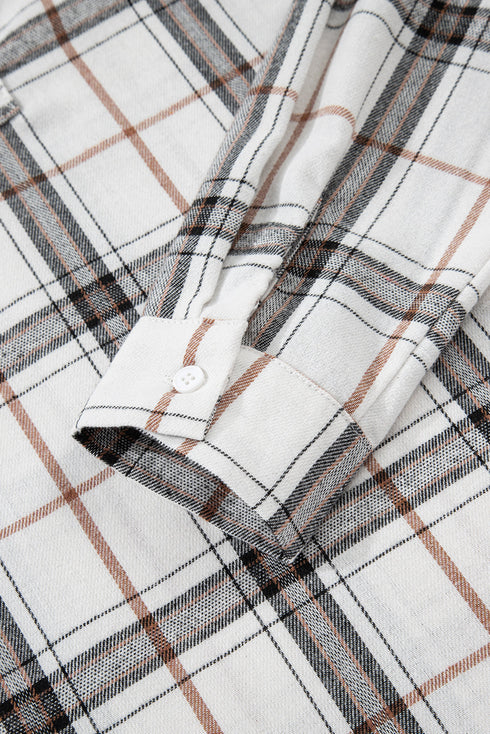 Classic Plaid Print Collared V Neck Loose Fit Shirt