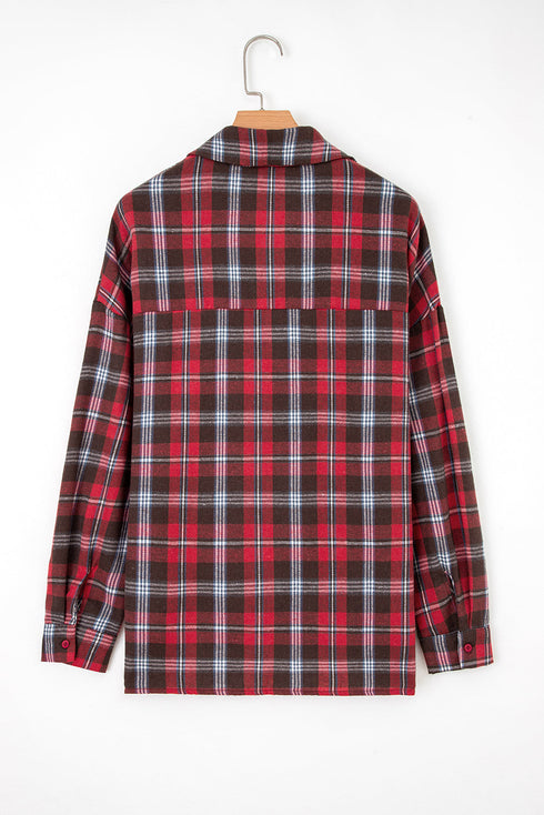 Classic Plaid Print Collared V Neck Loose Fit Shirt